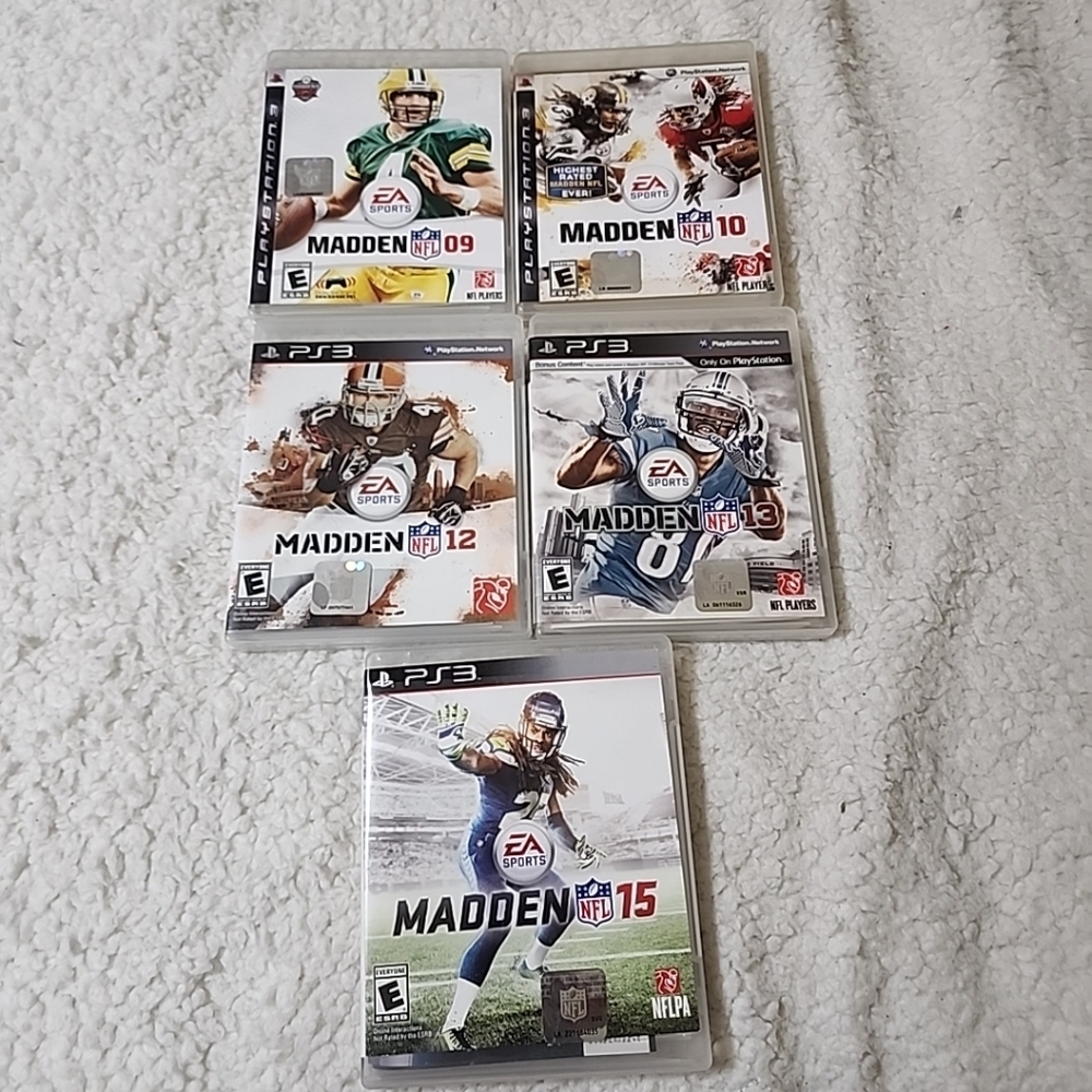 Set of 5 Playstation 3 NFL Games, Madden 9, 10, 12, 13, And 15.